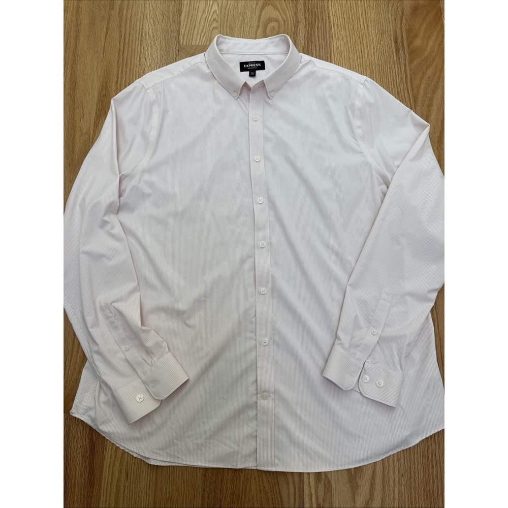 EXPRESS Shirt Mens Size XXL/T Stretch Long Sleeve Extra Slim Striped Pink White